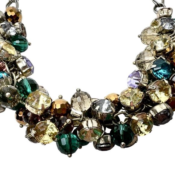Loft Cha Cha Necklace Faceted Cluster Beads Colorful Layered Silver Tone Chain - Picture 3 of 16